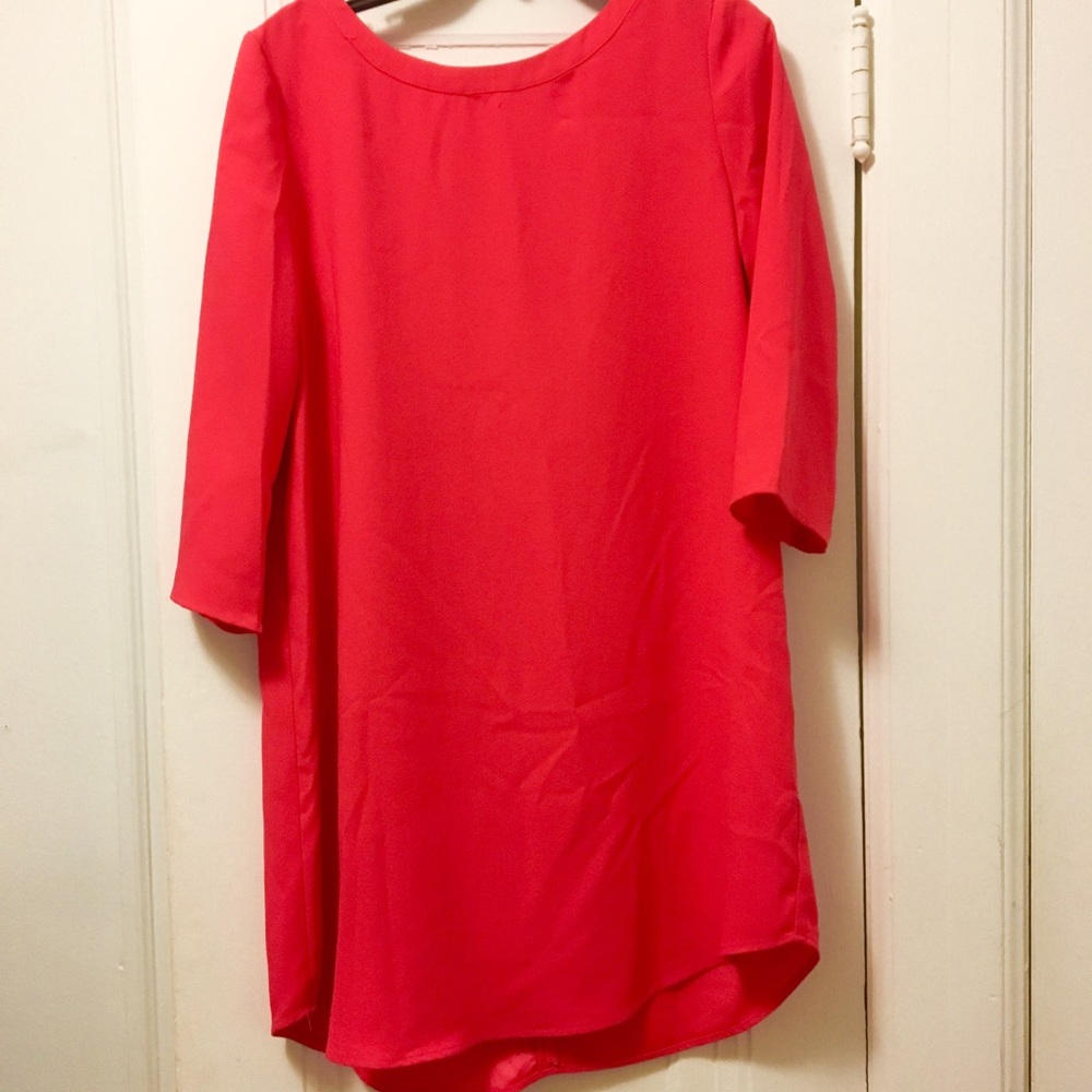 Orange shift dress with 3/4 sleeves, L